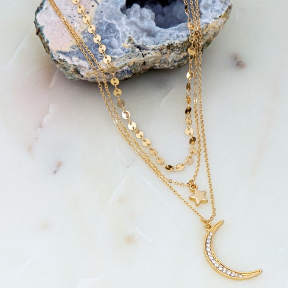 Jewelry - SOLD OUT Gold Crescent Moon Star Trio Layer Necklace